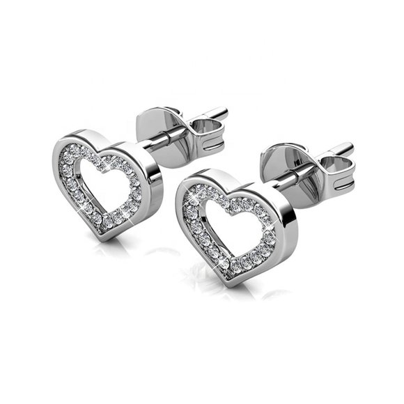Silver Heart Stud Earrings With Australian Crystal Love Stud Earrings - Picture 4 of 5